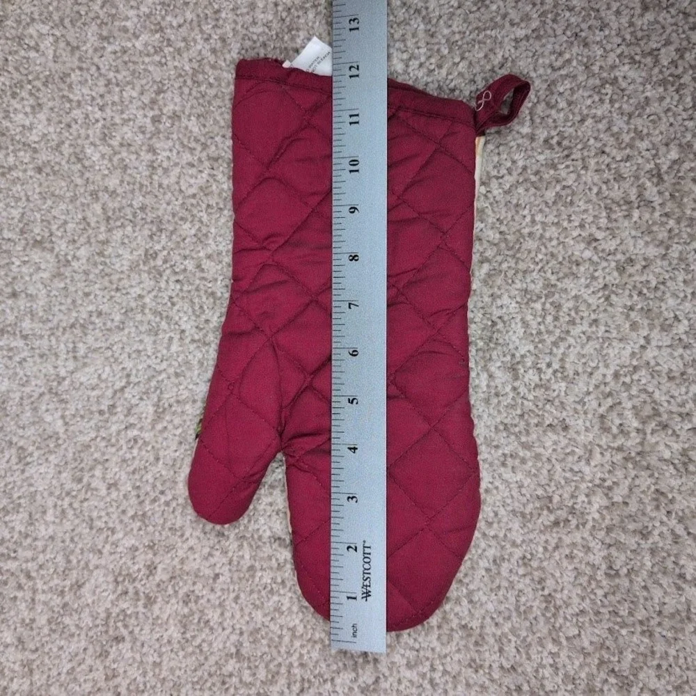 Rooster Farmhouse Kitchen Oven Mitt Pot Holder Quilted Cotton Burgundy Red